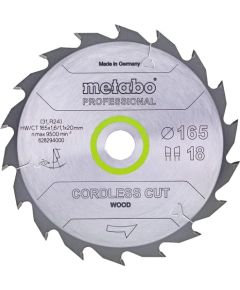 Griešanas disks kokam Metabo 628295000; DI; 165x20 mm; Z36; 15° Zāģripas