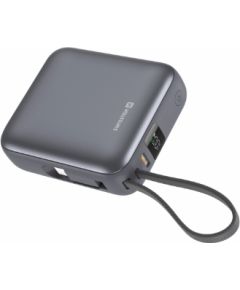 Swissten SPACE Power Bank Universāla Ārējas Uzlādes Baterija Iebūvēts USB-C Kabelis 35W / 10000 mAh Sudraba Power Banks