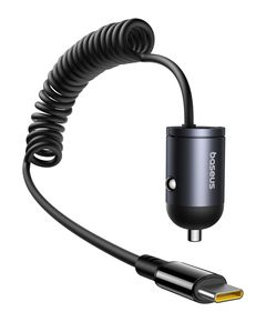 Baseus Auto mini lādētājs Tiny Star 30W 12-24V USB-C PD3.0 ar iebūvētu USB-C atsperu kabeli 30W 1,4 m, melns Jaunumi - Viedierices