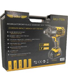 Triecienatslēga Adler AKU-1700K; 20 V; 3/4''; 1x5,0 Ah akum. Trieciena uzgriežņu pistoles ar akumulatoru