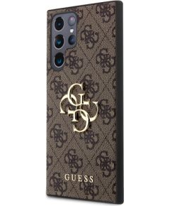 Guess PU 4G Metal Logo Case Aizsargapvalks priekš Samsung Galaxy S24 Ultra / brūns Neoriģinālie Maciņi