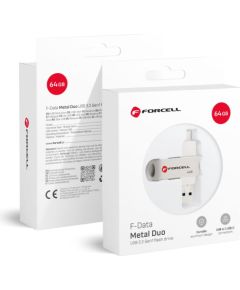 Forcell   Pendrive 64GB USB 3.2 Gen 1 (USB A / USB C) Forcell F-Data Metal Duo silver Карты памяти