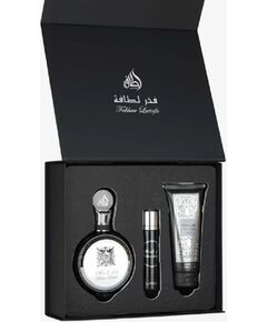Lattafa Pride Fakhar Black Dárková sada EDP 100 ml, miniaturka EDP 12 ml a sprchový gel 100 ml 100ml Парфюмерные наборы