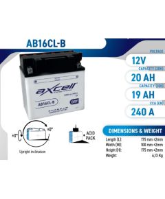 20Ah 240A Axcell DRY moto akumulators 175x100x175 Akumulatori