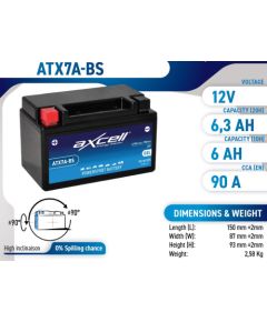 6.3Ah 105A Axcell AGM moto akumulators 150x87x93 Akumulatori