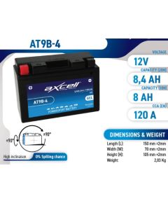 8.4Ah 120A Axcell GEL moto akumulators 150x70x105 Akumulatori