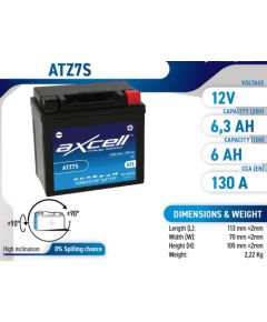6.3Ah 130A Axcell GEL moto akumulators 113x70x105 Akumulatori