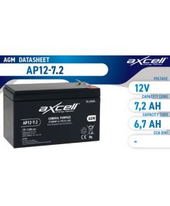 7.2Ah Axcell AGM industr/ Garden akumulators 151x65x99 Akumulatori