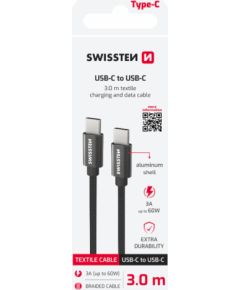 Swissten Textile Универсальный Quick Charge 3.1 USB-C / USB-C Кабель данных и зарядки 3м Черный Дата USB-кабели