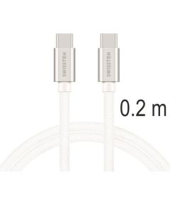 Swissten Textile Universāls Quick Charge 3.1 USB-C / USB-C Datu un Uzlādes Kabelis 0.2m sudraba Data USB kabeļi