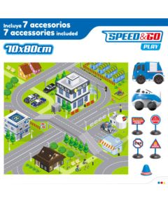 Speed & Go Paklājs 80x70 cm Policijas ar 2 inerces automašīnām un zīmēm 3+ CB46830 Mazuļiem