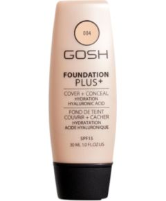 Gosh, Foundation Plus+, Liquid Foundation & Concealer 2-In-1, 004, Natural, SPF 15, 30 ml *Tester Smaržas - NESAKĀRTOTS