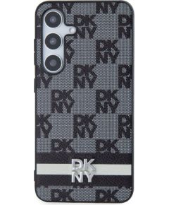 DKNY PU Leather Checkered Pattern and Stripe Case Aizsargapvalks priekš Samsung Galaxy S24 / melns Neoriģinālie Maciņi