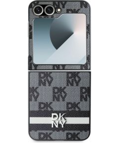 DKNY PU Leather Checkered Pattern and Stripe Case Aizsargapvalks priekš Samsung Galaxy Z Flip 6/7 FE / melns Neoriģinālie Maciņi