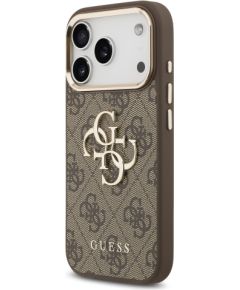 Guess PU Leather 4G Metal Logo Gold Frame Case Aizsargapvalks priekš iPhone 17 Pro / brūns Neoriģinālie Maciņi