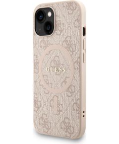 Guess PU Leather 4G Colored Ring Strap MagSafe Case Aizsargapvalks priekš iPhone 15 / rozā Neoriģinālie Maciņi