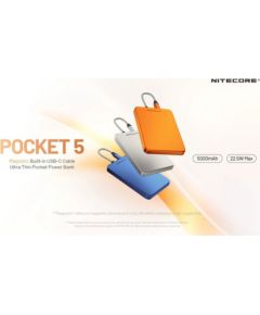 Nitecore  Pocket 5 Blue USB-C 5000 mAh ārējais akumulators Dažādi piederumi tūrismam
