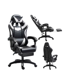 Krzesło biurowe Lean Fotel Gamingowy LEAN Obrotowy Biurowy Z Podnóżkiem Poduszki Czarno-Biały Игровые стулья