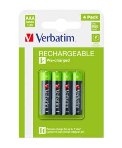 Baterijas Verbatim AAA Premium Rechargeable 4-Pack 950mAh Bateriju lādētāji