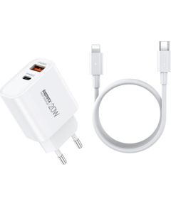 Charger Remax RP-U120 20W USB-C/USB-A + USB-C to Lightning cable 1.0m white Telefonu lādētāji 220v