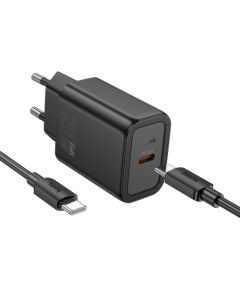Charger Hoco N60 20W GaN USB-C + USB-C to USB-C cable 1.0m black Telefonu lādētāji 220v