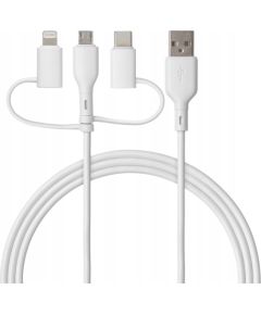 Qualo QRC-CA+M+L-00 Kabelis 3in1 USB-C - USB-A / microUSB + USB adapteris / 1.5m / 60W / balts Data USB kabeļi