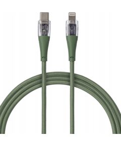 Qualo QTCN-CL-04 Transparent Nylon Kabelis USB-C - Lightning / 12W / 1.5m / zaļš Data USB kabeļi
