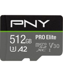 Pny Technologies PNY PRO Elite MicroSDXC 512 GB Class 10 UHS-I/U3 A2 V30 (P-SDUX512U3100PRO-GE) Atmiņas kartes micro SD SDHC
