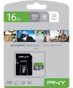 Pny Technologies PNY Elite MicroSDHC 16 GB Class 10 UHS-I/U1 A1 V10 (P-SD16GU1100EL-GE) Atmiņas kartes micro SD SDHC