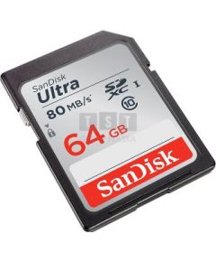 SANDISK MEMORY CARD UHS-I, SDXC 64 GB 80mbs Atmiņas kartes micro SD SDHC
