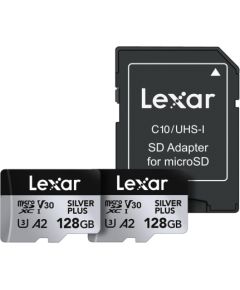 Set of 2 Lexar High-Performance Silver Plus microSDXC 2x128GB memory cards + adapter Карты памяти