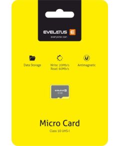 Evelatus Universal  Micro Card SD 32GB 3.0 EMC01 W:20mb/s; R:60mb/s Atmiņas kartes micro SD SDHC