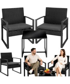 LeanToys Zestaw Meble Ogrodowe Rattan Dwa Krzesła Stolik Na Taras Balkon Czarne Dārza mēbeļu komplekti