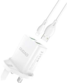Dudao   Wall charger UK plug (United Kingdom) 2xUSB-A 2.4A white + USB-A cable - Lightning White Зарядные устройства