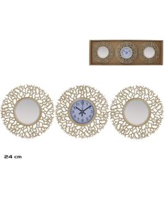 Pulksteņa komplekts ar 2 spoguļiem, zari, 24 cm, 24 x 24 x 3 cm, DECORLIFE Pulksteņi