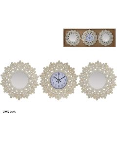 Pulksteņa komplekts ar 2 spoguļiem, ziedu motīvs, 25 x 25 x 3 cm, DECORLIFE Pulksteņi