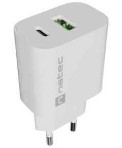WALL CHARGER NATEC RIBERA 1X USB-A + 1X USB-C 20W WHITE Telefonu lādētāji 220v