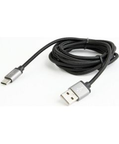 Gembird USB 2.0 cable to type-C, cotton braided, metal connectors, 1.8m, black