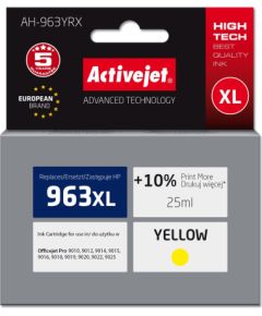 Activejet AH-963YRX Ink (replacement for HP 963XL 3JA29AE; Premium; 1760 pages; 25 ml, yellow) Tintes printeru izejmateriāli