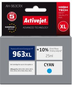 Activejet AH-963CRX Ink (replacement for HP 963XL 3JA27AE; Premium; 1760 pages; 25 ml, cyan) Tintes printeru izejmateriāli
