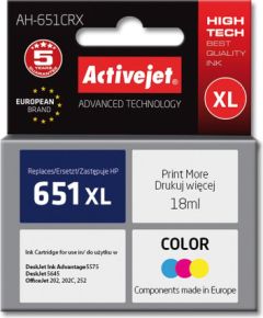 Activejet AH-651CRX ink (replacement for HP 651 C2P11AE; Premium; 18 ml; color) Tintes printeru izejmateriāli