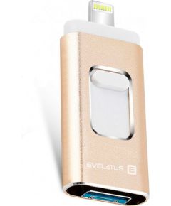 Evelatus   USB Flash to Lightning 32GB 3in1  (USB, iPhone and Micro) Gold USB Flash atmiņas