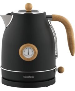 Klausberg Elektriskā tējkanna ar termometru, nerūsējošā tērauda, ​​melna ar koka apdari, 1,7 l, 2200 W, KB 790 Tējkannas (elektriskās)