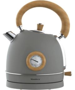 Klausberg Elektriskā tējkanna ar termometru, nerūsējošā tērauda, ​​pelēka ar koka apdari, 1,8 l, 2200 W, KB 90 Tējkannas (elektriskās)
