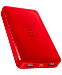 Enerģijas krātuve SBS 10000mAh 10W Red USB 2.1A 10W, USB 1A 5W, USB-C 2.1A Power Banks