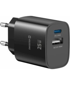 Swissten Travel 3арядное устройство Edge GaN USB-A 18W  / USB-C 25W black Зарядные устройства