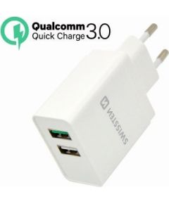 Swissten Premium Tīkla Lādētājs Qualcomm 3.0 Quick Charge + Smart IC ar 2x USB 30W Telefonu lādētāji 220v