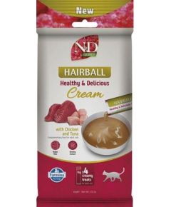 FARMINA N&D Quinoa Cat Hairball Cream with Chicken & Tuna box – cat treat – 4x15g Kaķu konservi