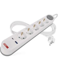 Emos Pagarinātājs 3 m / 5 kontaktligzdas / slēdzis / balts-pelēks / 1×USB-A + 1×USB-C / 1,5 mm2 Strāvas pagarinātāji