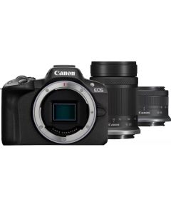 Canon EOS R50 + RF-S 18-45mm F4.5-6.3 IS STM + RF-S 55-210mm F5-7.1 IS STM (SIP) Megapixel 24.2 MP Image stabilizer ISO sensitivity (max) 32000 Display diagonal 2.95 " Wi-Fi Video recording Automatic, manual CMOS Black Spoguļkameras
